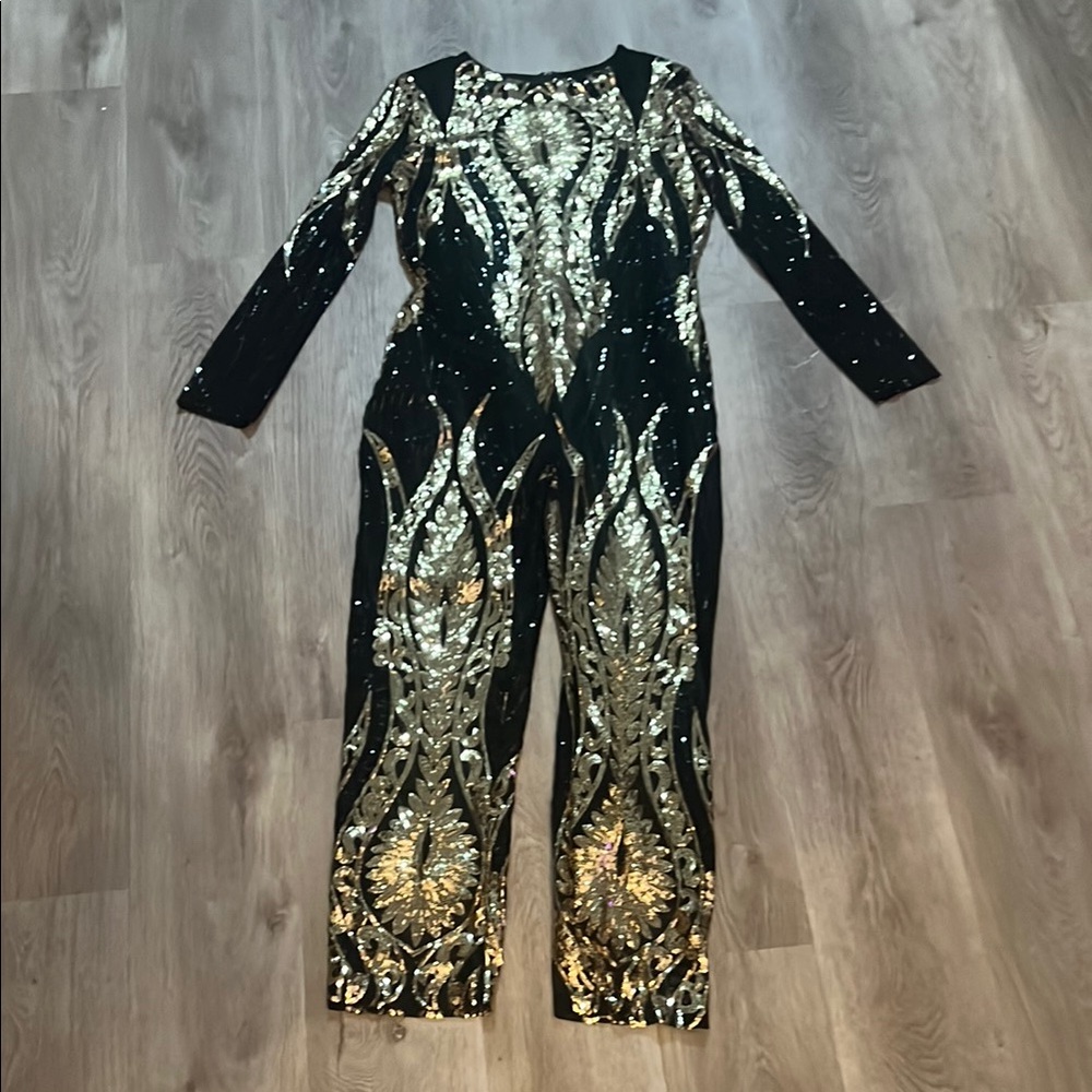 Black and Gold Sequin Jumpsuit